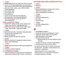 Ficha impresa con la distribución de áreas de la planta.